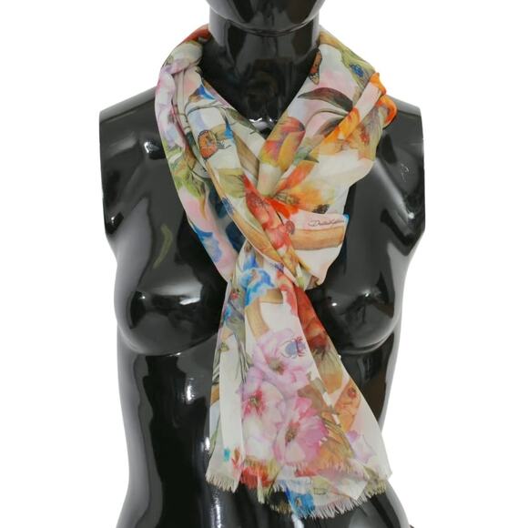 Dolce & Gabbana Floral Printed luxury lightweight silk scarf Shawl Orange Multi - Picture 4 of 9